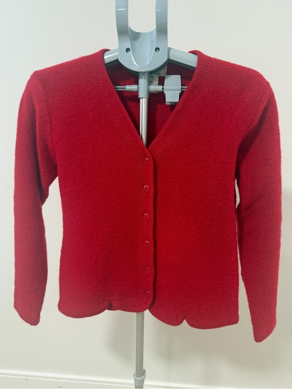 Vintage Pendleton cherry red 100% boiled wool cardigan scallop edge